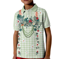 Sage Green Hawaiian Palaka Kid Polo Shirt Kukui Nut Money Lei - Polynesian Pride