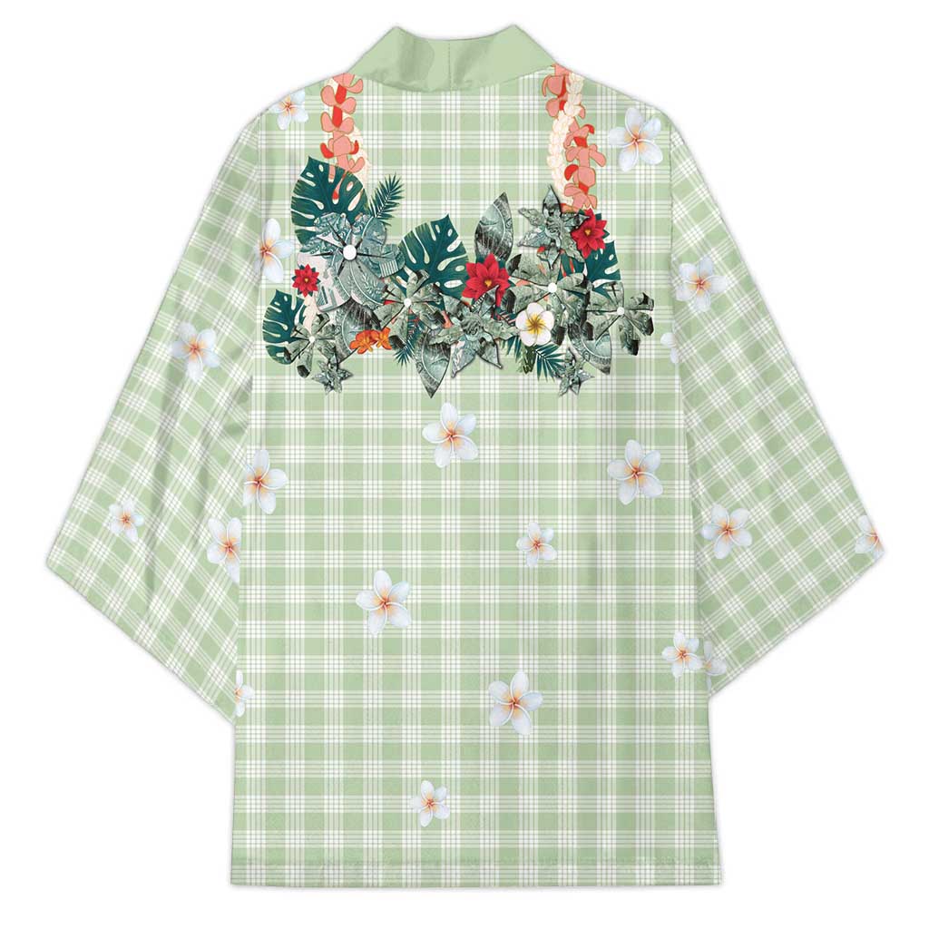 Sage Green Hawaiian Palaka Kimono Kukui Nut Money Lei - Polynesian Pride