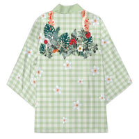 Sage Green Hawaiian Palaka Kimono Kukui Nut Money Lei - Polynesian Pride