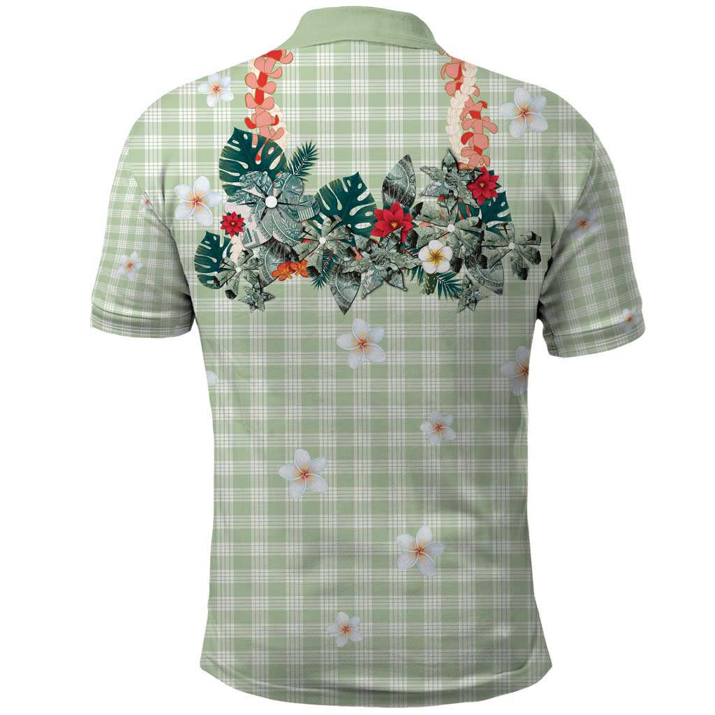 Sage Green Hawaiian Palaka Polo Shirt Kukui Nut Money Lei - Polynesian Pride
