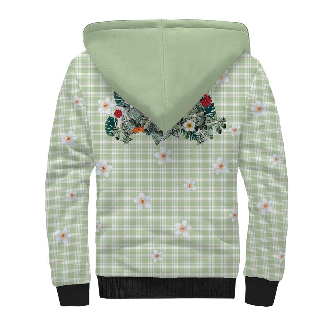 Sage Green Hawaiian Palaka Sherpa Hoodie Kukui Nut Money Lei - Polynesian Pride