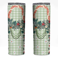 Sage Green Hawaiian Palaka Skinny Tumbler Kukui Nut Money Lei - Polynesian Pride