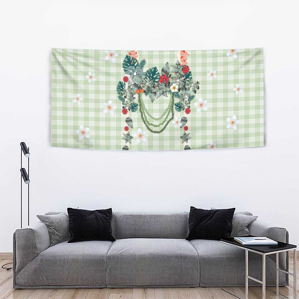 Sage Green Hawaiian Palaka Tapestry Kukui Nut Money Lei - Polynesian Pride