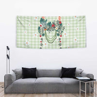 Sage Green Hawaiian Palaka Tapestry Kukui Nut Money Lei - Polynesian Pride