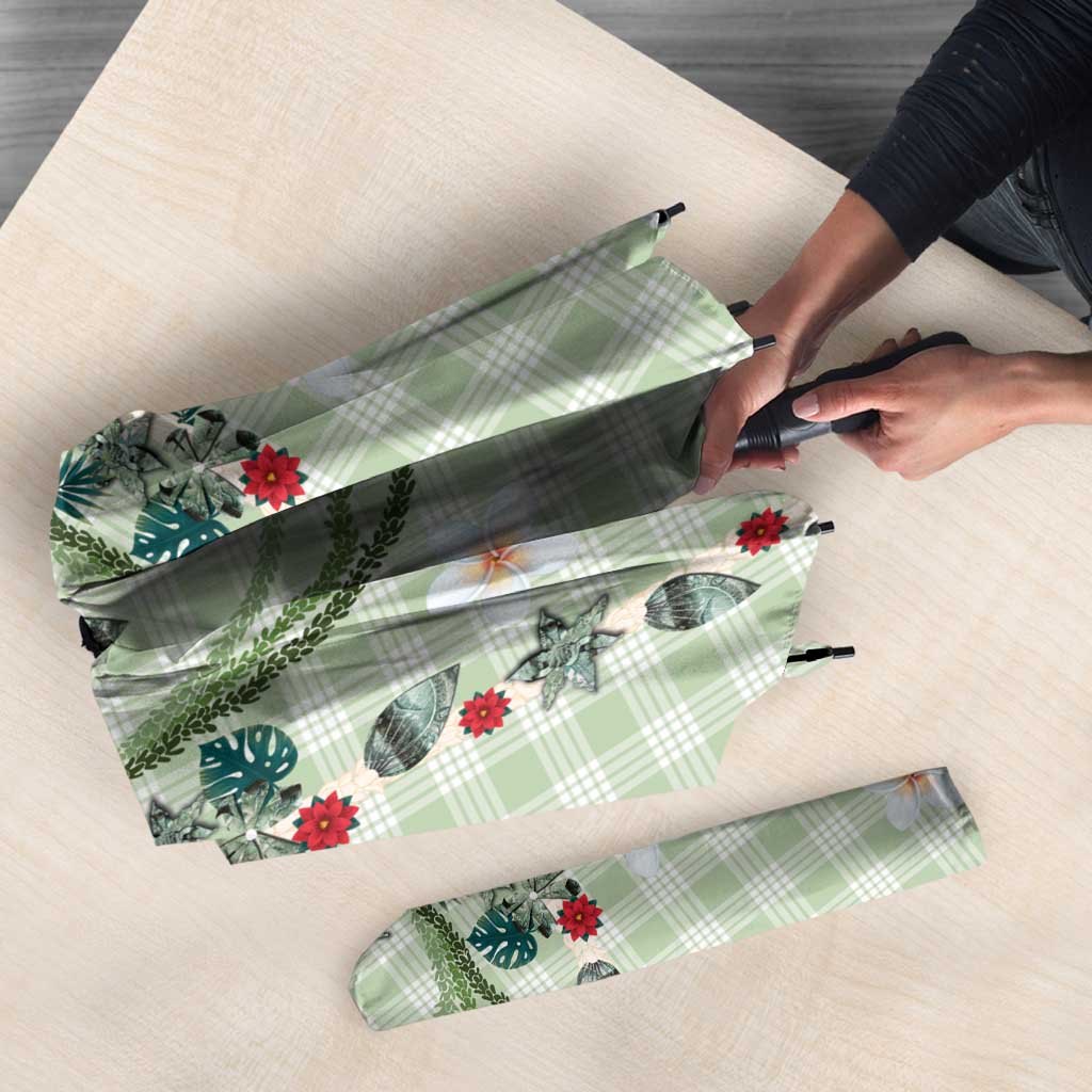 Sage Green Hawaiian Palaka Umbrella Kukui Nut Money Lei - Polynesian Pride