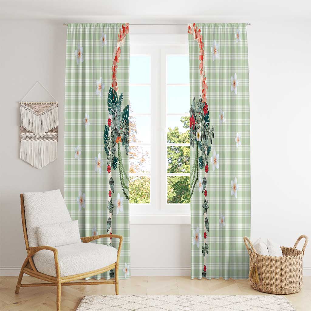 Sage Green Hawaiian Palaka Window Curtain Kukui Nut Money Lei - Polynesian Pride