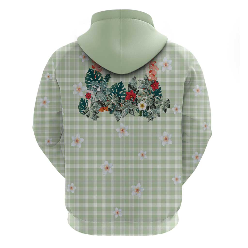 Sage Green Hawaiian Palaka Zip Hoodie Kukui Nut Money Lei - Polynesian Pride