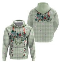 Sage Green Hawaiian Palaka Zip Hoodie Kukui Nut Money Lei - Polynesian Pride