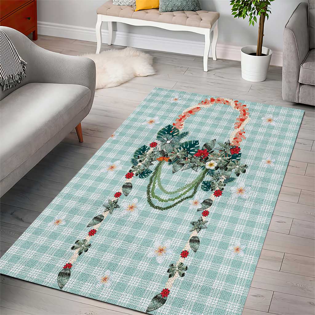 Turquoise Hawaiian Palaka Area Rug Kukui Nut Money Lei - Polynesian Pride