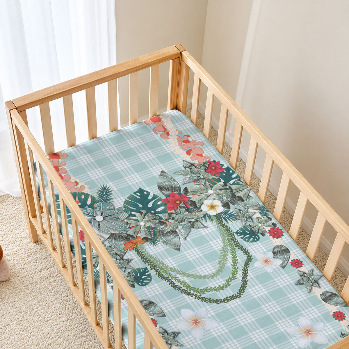 Turquoise Hawaiian Palaka Baby Bed Cover Kukui Nut Money Lei LT9 - Polynesian Pride