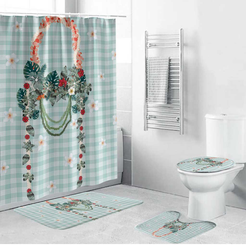 Turquoise Hawaiian Palaka Bathroom Set Kukui Nut Money Lei - Polynesian Pride