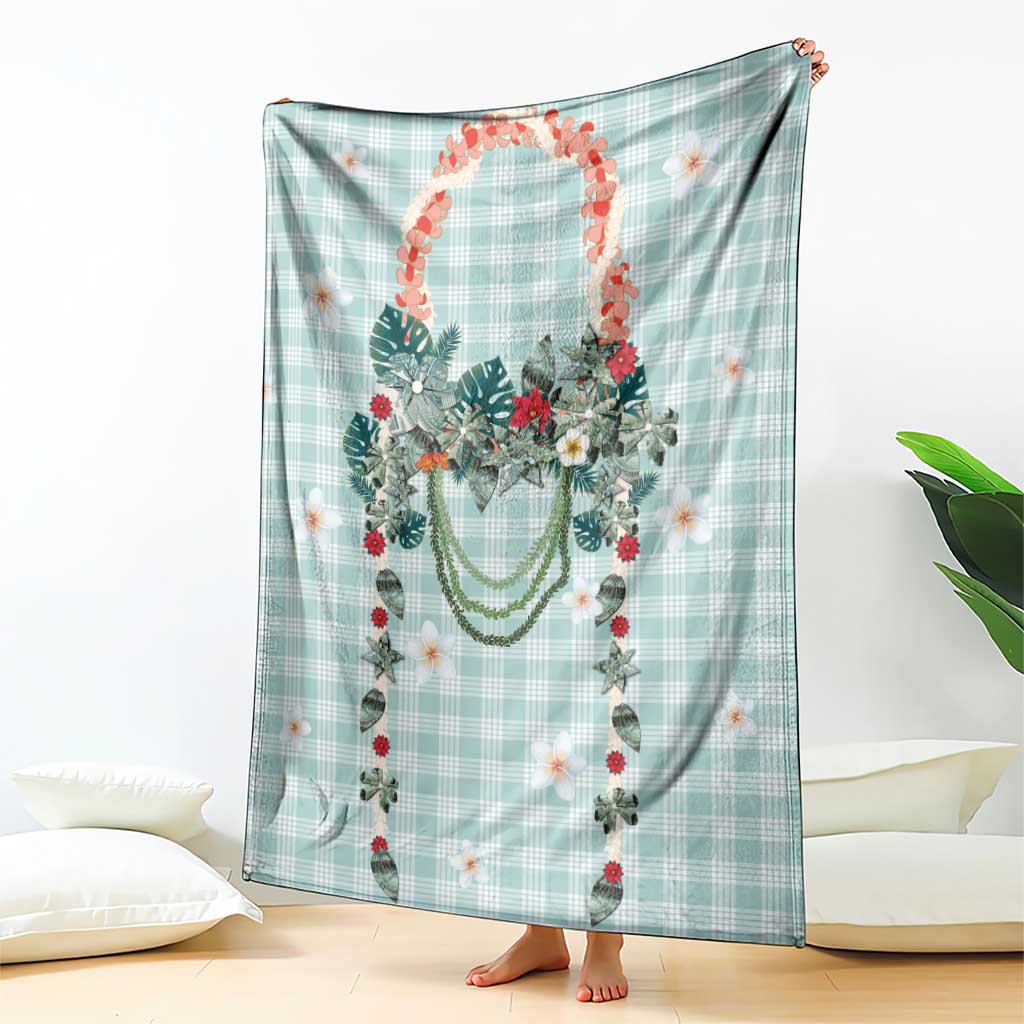 Turquoise Hawaiian Palaka Blanket Kukui Nut Money Lei - Polynesian Pride
