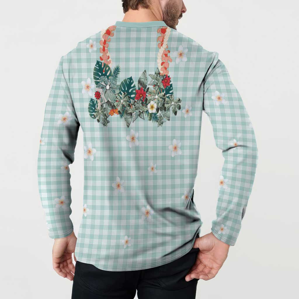 Turquoise Hawaiian Palaka Button Sweatshirt Kukui Nut Money Lei - Polynesian Pride