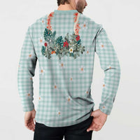 Turquoise Hawaiian Palaka Button Sweatshirt Kukui Nut Money Lei - Polynesian Pride