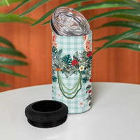 Turquoise Hawaiian Palaka 4 in 1 Can Cooler Tumbler Kukui Nut Money Lei - Polynesian Pride