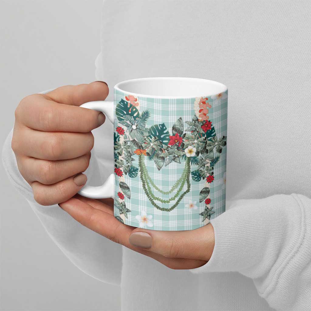 Turquoise Hawaiian Palaka Ceramic Mug Kukui Nut Money Lei - Polynesian Pride