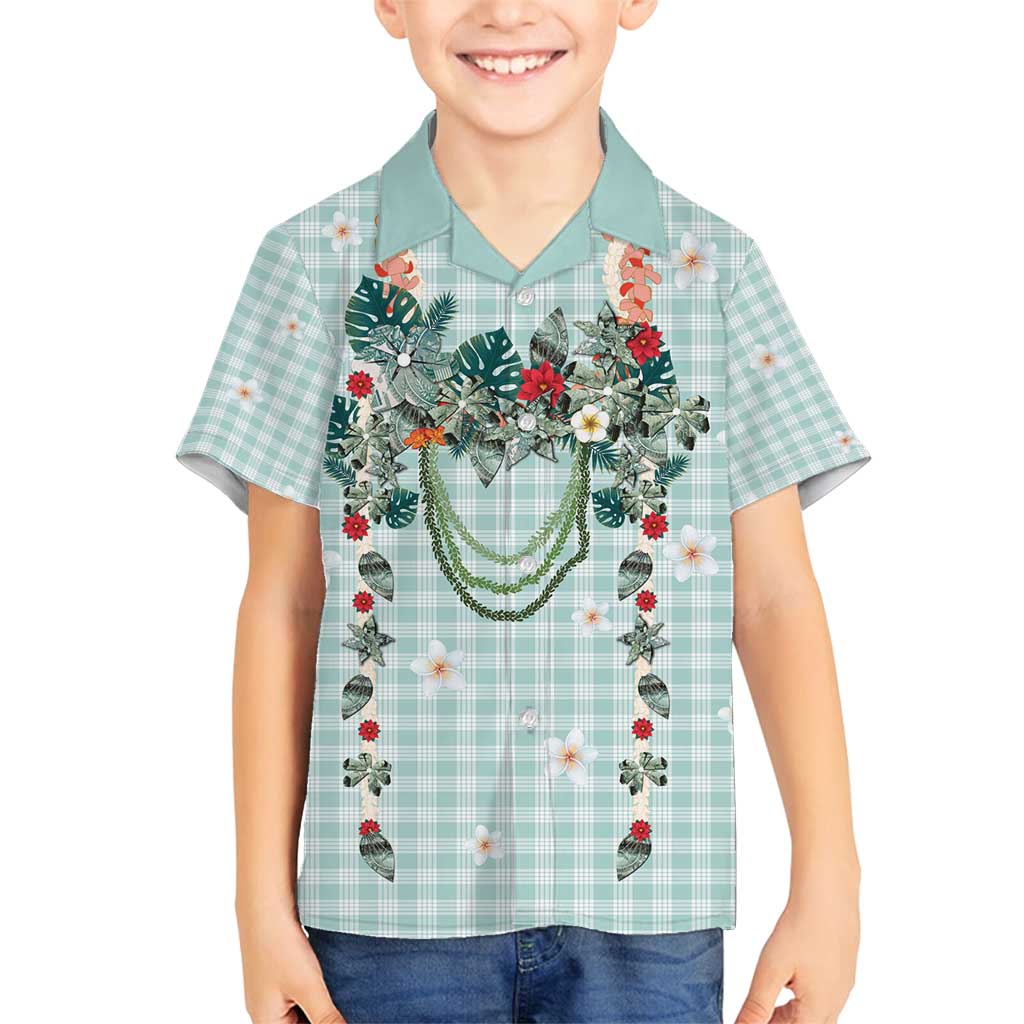 Turquoise Hawaiian Palaka Family Matching Long Sleeve Bodycon Dress and Hawaiian Shirt Kukui Nut Money Lei LT9 Son's Shirt Turquoise - Polynesian Pride