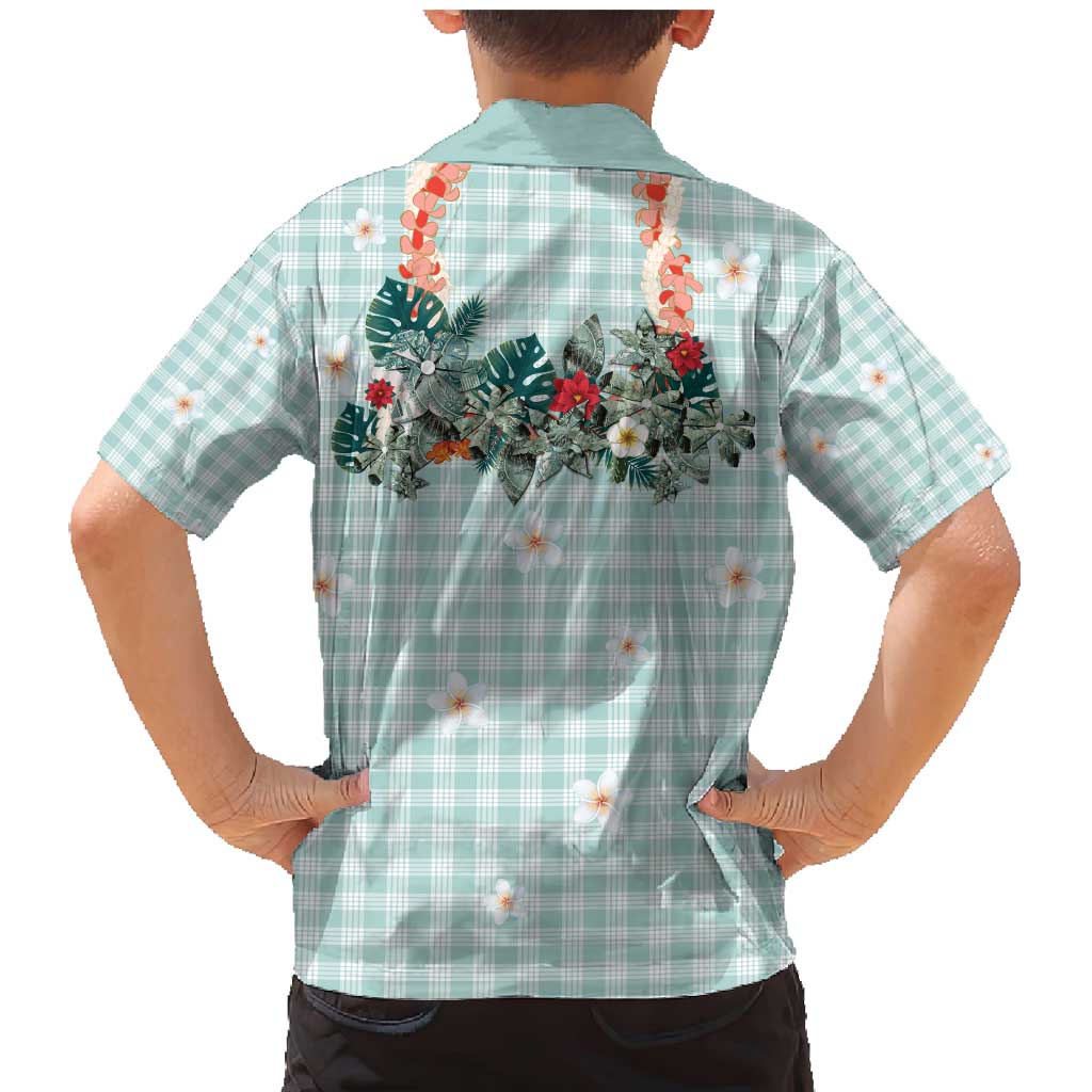 Turquoise Hawaiian Palaka Family Matching Mermaid Dress and Hawaiian Shirt Kukui Nut Money Lei LT9 - Polynesian Pride