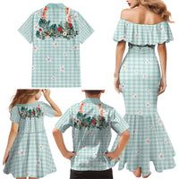 Turquoise Hawaiian Palaka Family Matching Mermaid Dress and Hawaiian Shirt Kukui Nut Money Lei LT9 - Polynesian Pride