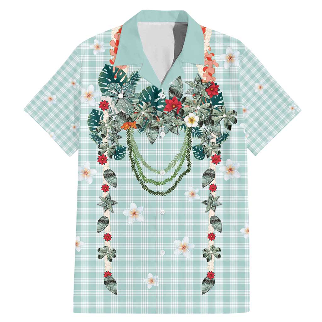 Turquoise Hawaiian Palaka Family Matching Mermaid Dress and Hawaiian Shirt Kukui Nut Money Lei LT9 Dad's Shirt - Short Sleeve Turquoise - Polynesian Pride