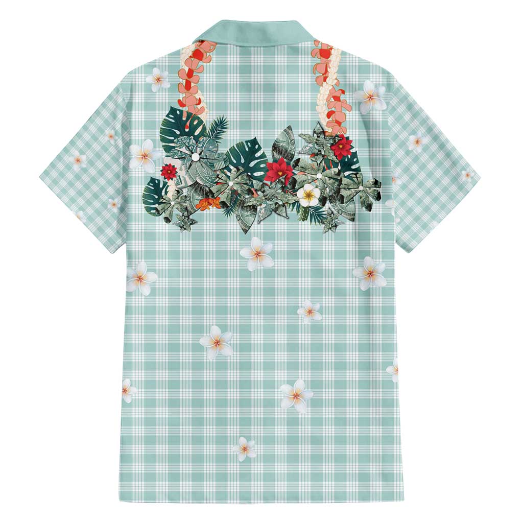 Turquoise Hawaiian Palaka Family Matching Off Shoulder Short Dress and Hawaiian Shirt Kukui Nut Money Lei LT9 - Polynesian Pride