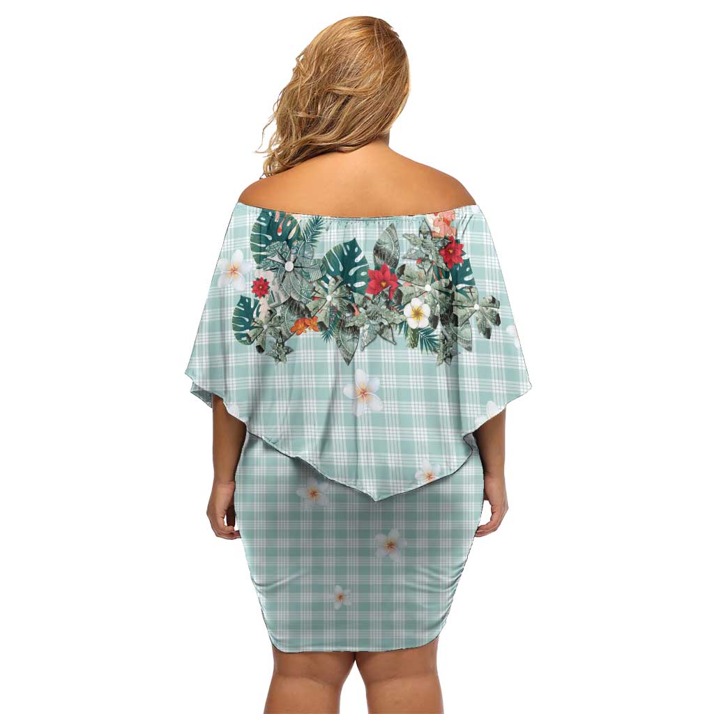 Turquoise Hawaiian Palaka Family Matching Off Shoulder Short Dress and Hawaiian Shirt Kukui Nut Money Lei LT9 - Polynesian Pride