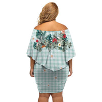 Turquoise Hawaiian Palaka Family Matching Off Shoulder Short Dress and Hawaiian Shirt Kukui Nut Money Lei LT9 - Polynesian Pride
