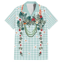 Turquoise Hawaiian Palaka Family Matching Puletasi and Hawaiian Shirt Kukui Nut Money Lei LT9 Dad's Shirt - Short Sleeve Turquoise - Polynesian Pride