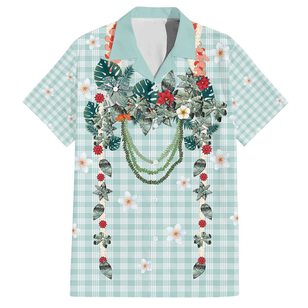 Turquoise Hawaiian Palaka Family Matching Short Sleeve Bodycon Dress and Hawaiian Shirt Kukui Nut Money Lei LT9 Dad's Shirt - Short Sleeve Turquoise - Polynesian Pride
