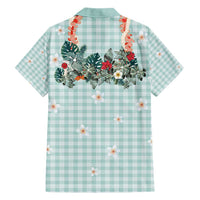 Turquoise Hawaiian Palaka Family Matching Short Sleeve Bodycon Dress and Hawaiian Shirt Kukui Nut Money Lei LT9 - Polynesian Pride