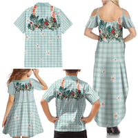 Turquoise Hawaiian Palaka Family Matching Summer Maxi Dress and Hawaiian Shirt Kukui Nut Money Lei LT9 - Polynesian Pride