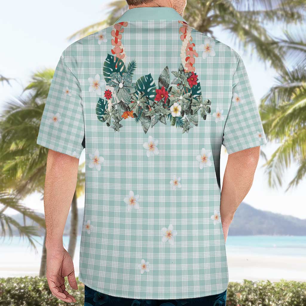 Turquoise Hawaiian Palaka Hawaiian Shirt Kukui Nut Money Lei - Polynesian Pride