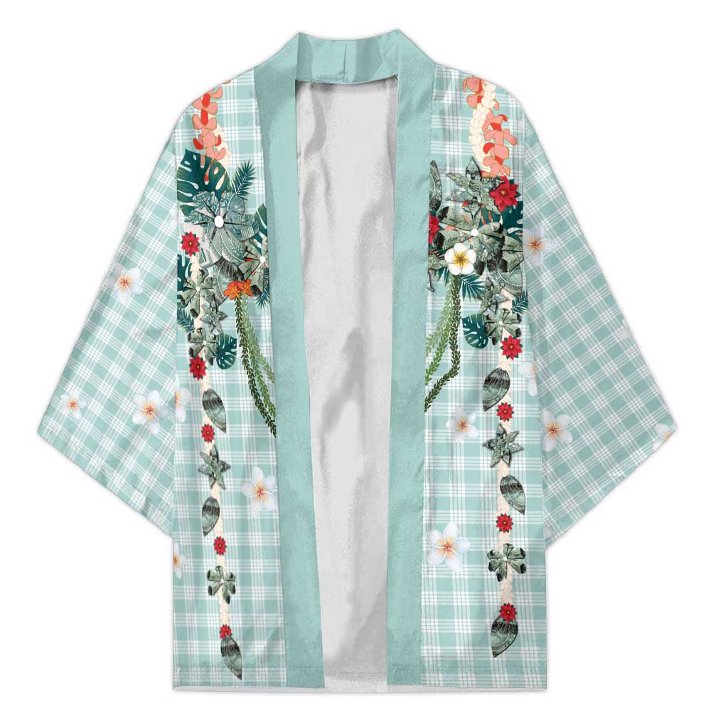 Turquoise Hawaiian Palaka Kimono Kukui Nut Money Lei - Polynesian Pride