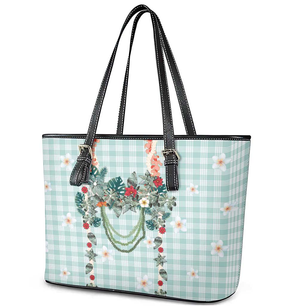 Turquoise Hawaiian Palaka Leather Tote Bag Kukui Nut Money Lei - Polynesian Pride