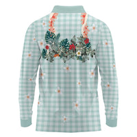 Turquoise Hawaiian Palaka Long Sleeve Polo Shirt Kukui Nut Money Lei - Polynesian Pride