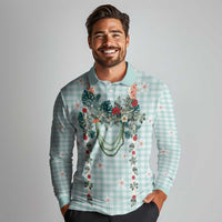 Turquoise Hawaiian Palaka Long Sleeve Polo Shirt Kukui Nut Money Lei - Polynesian Pride