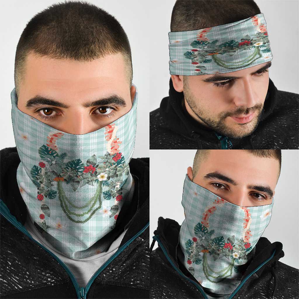 Turquoise Hawaiian Palaka Neck Gaiter Kukui Nut Money Lei - Polynesian Pride