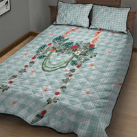 Turquoise Hawaiian Palaka Quilt Bed Set Kukui Nut Money Lei - Polynesian Pride