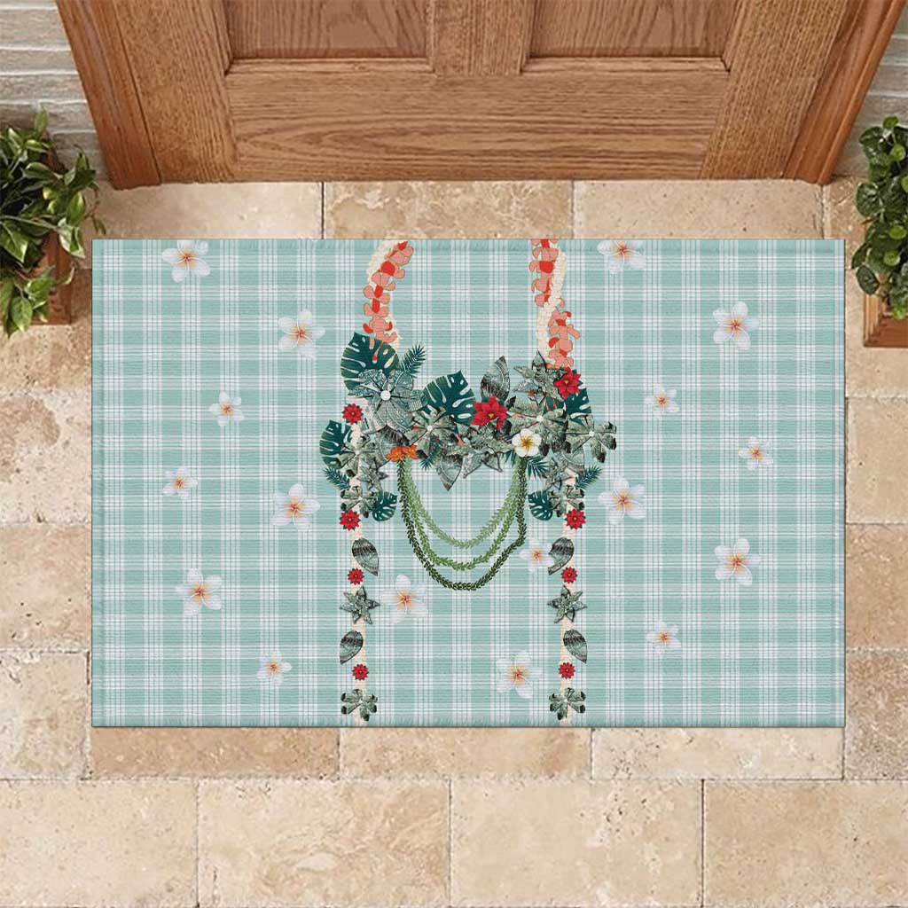 Turquoise Hawaiian Palaka Rubber Doormat Kukui Nut Money Lei - Polynesian Pride