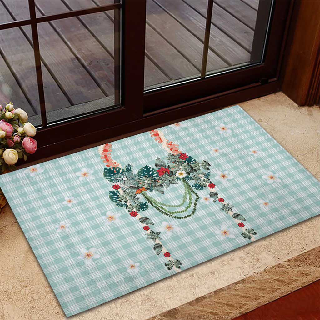 Turquoise Hawaiian Palaka Rubber Doormat Kukui Nut Money Lei - Polynesian Pride