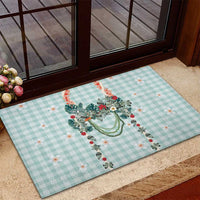Turquoise Hawaiian Palaka Rubber Doormat Kukui Nut Money Lei - Polynesian Pride