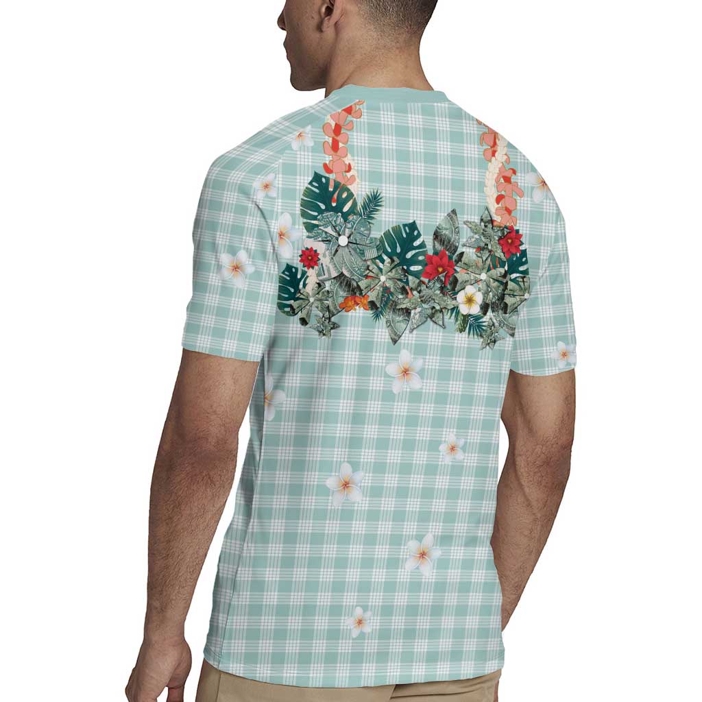 Turquoise Hawaiian Palaka Rugby Jersey Kukui Nut Money Lei - Polynesian Pride