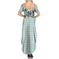 Turquoise Hawaiian Palaka Summer Maxi Dress Kukui Nut Money Lei - Polynesian Pride