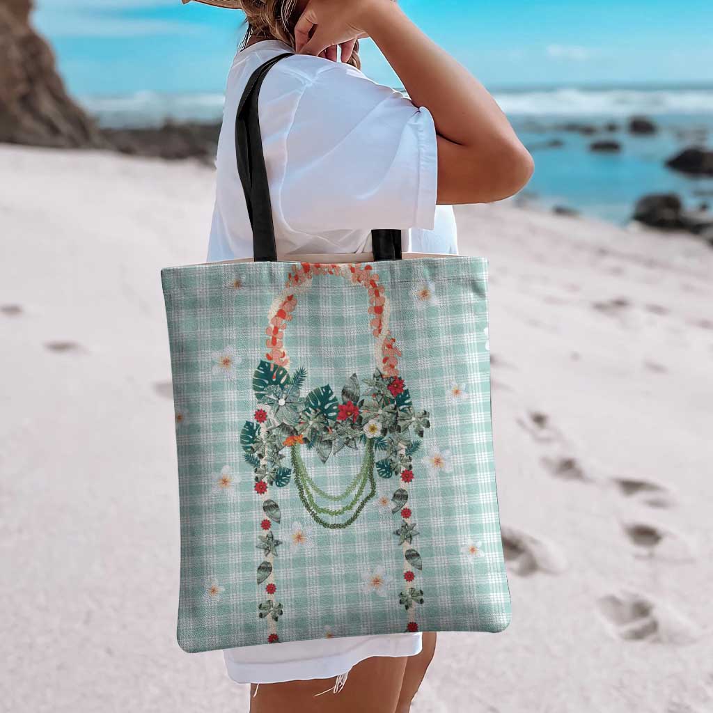 Turquoise Hawaiian Palaka Tote Bag Kukui Nut Money Lei - Polynesian Pride