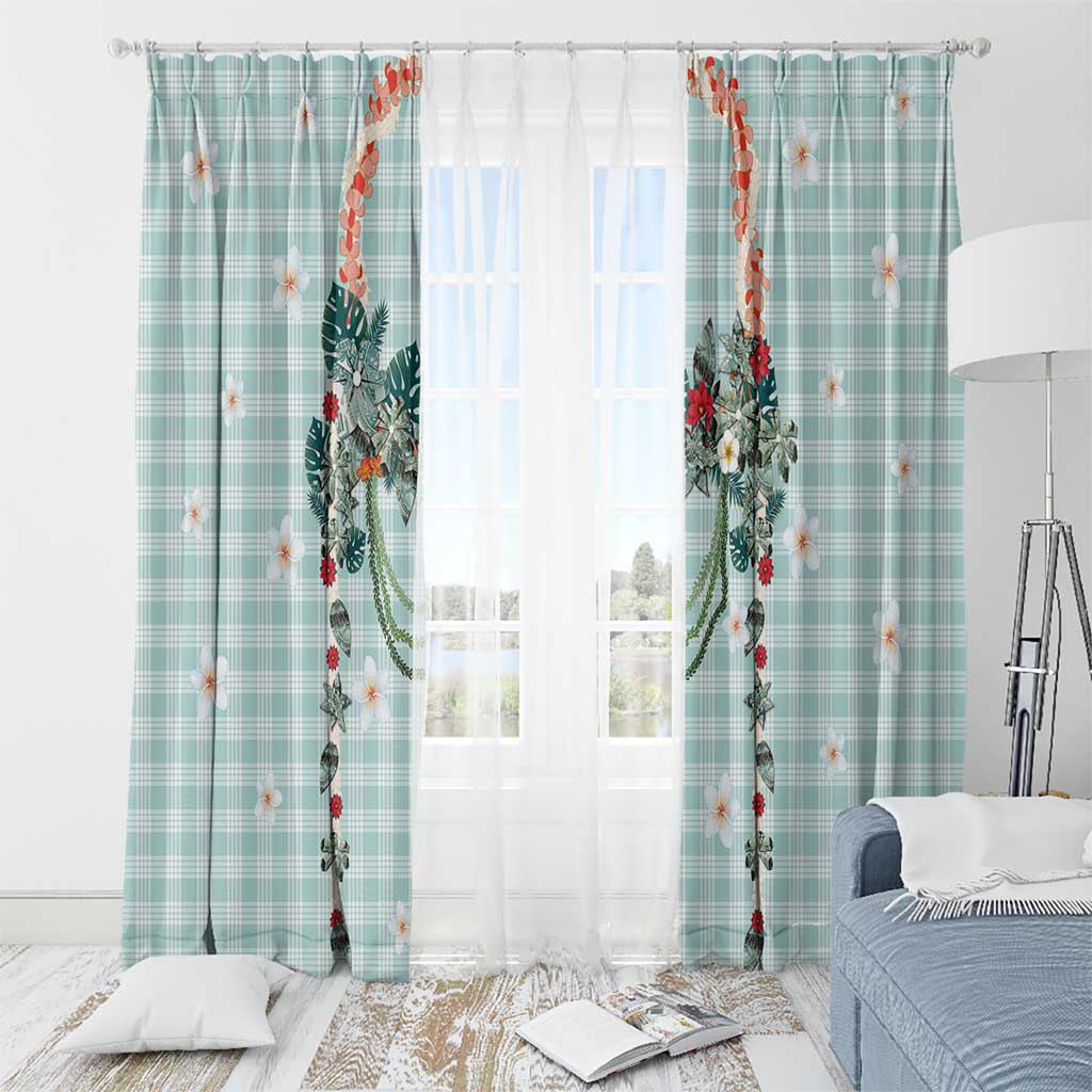 Turquoise Hawaiian Palaka Window Curtain Kukui Nut Money Lei - Polynesian Pride