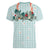 Turquoise Hawaiian Palaka Women V-Neck T-Shirt Kukui Nut Money Lei - Polynesian Pride