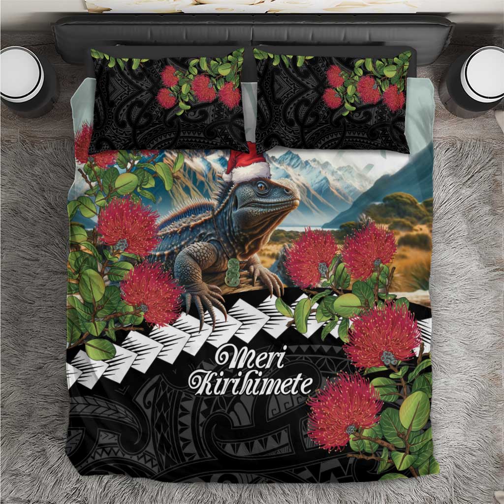 Meri Kirihimete Tuatara Bedding Set New Zealand Fern with Puhutukawa Flowers