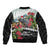 Meri Kirihimete Tuatara Bomber Jacket New Zealand Fern with Puhutukawa Flowers