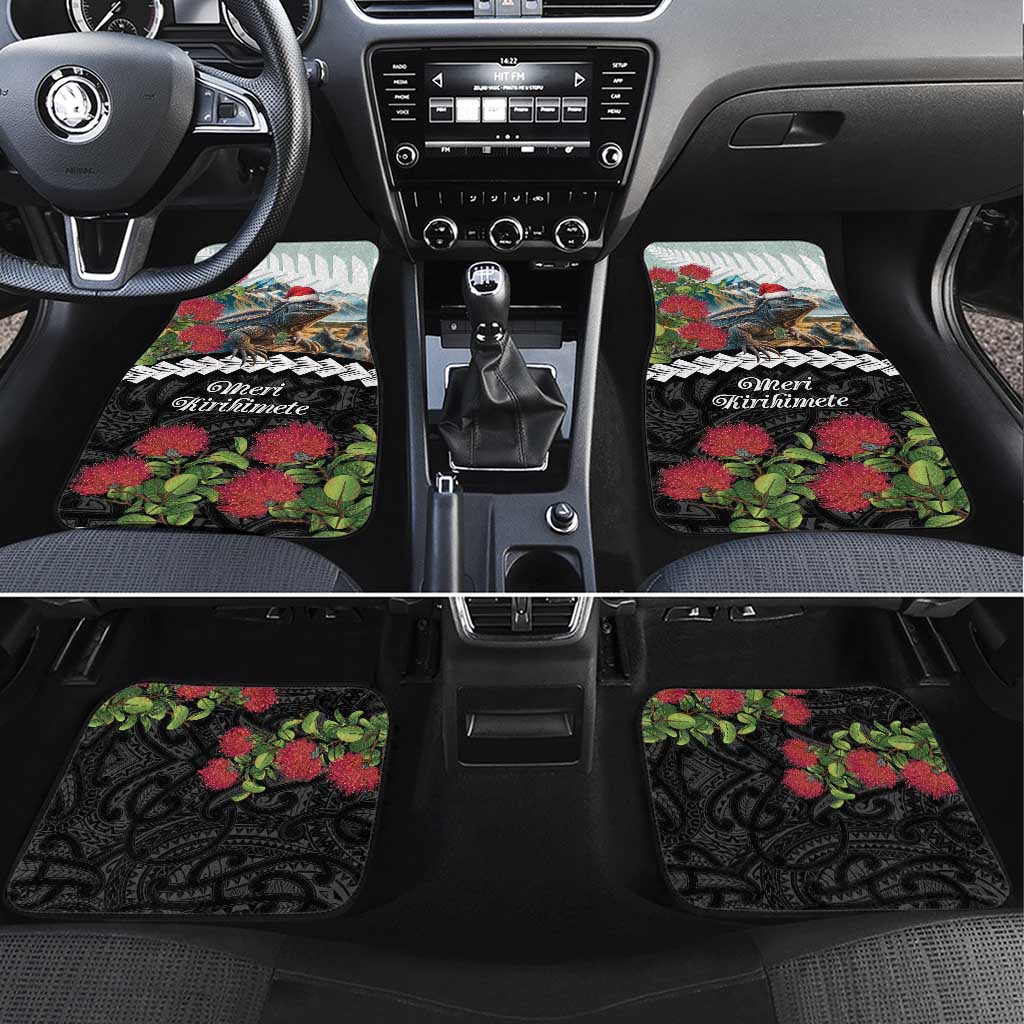 Meri Kirihimete Tuatara Car Mats New Zealand Fern with Puhutukawa Flowers