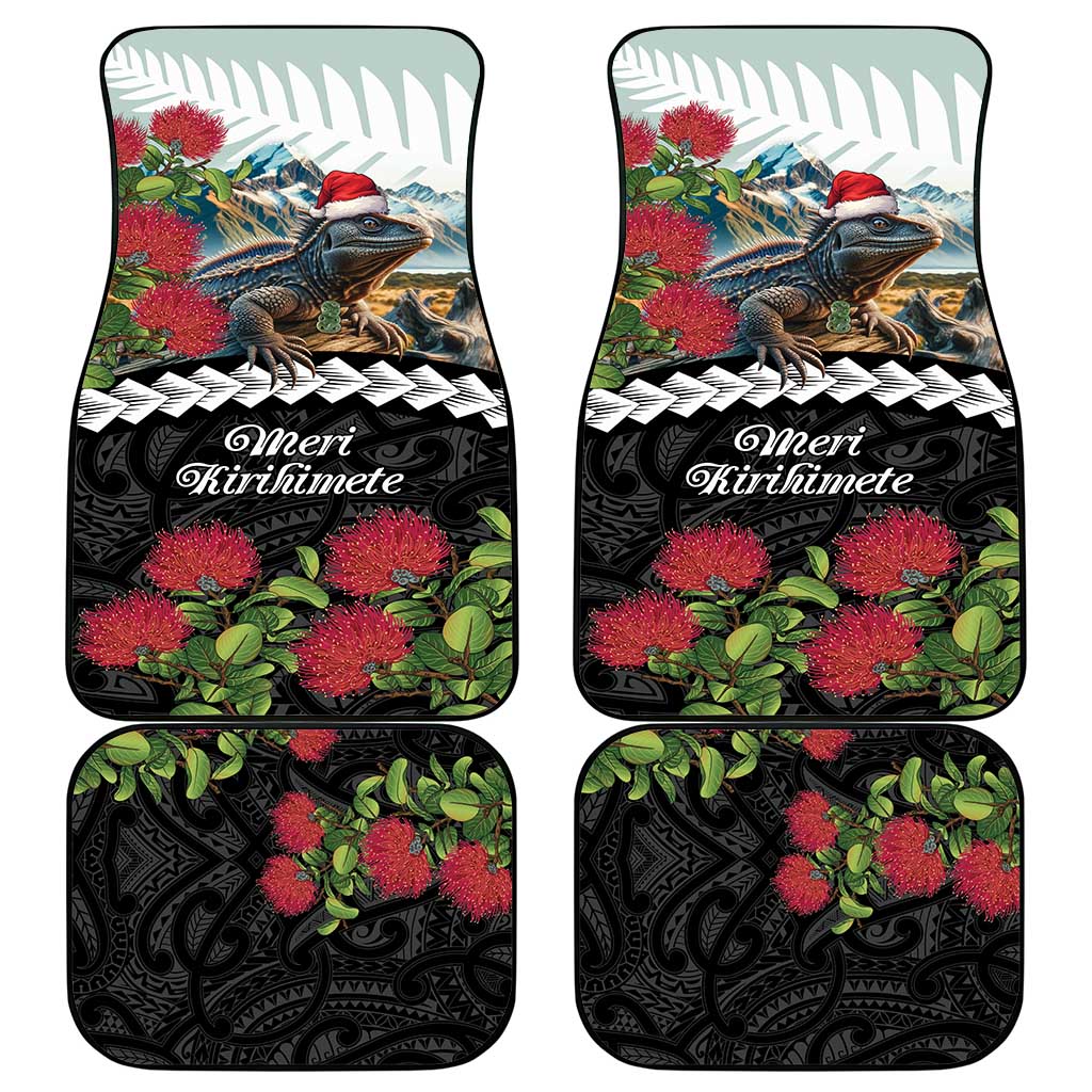 Meri Kirihimete Tuatara Car Mats New Zealand Fern with Puhutukawa Flowers LT9 - Polynesian Pride
